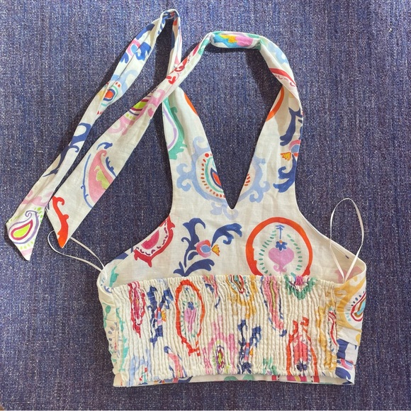 Zara Paisley Halter Tie Crop Top - Picture 7 of 8